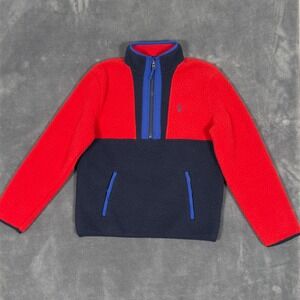 Polo Ralph Lauren Fleece Colorblock 1/4 Zip Pullover Red Navy Blue Youth M 10/12